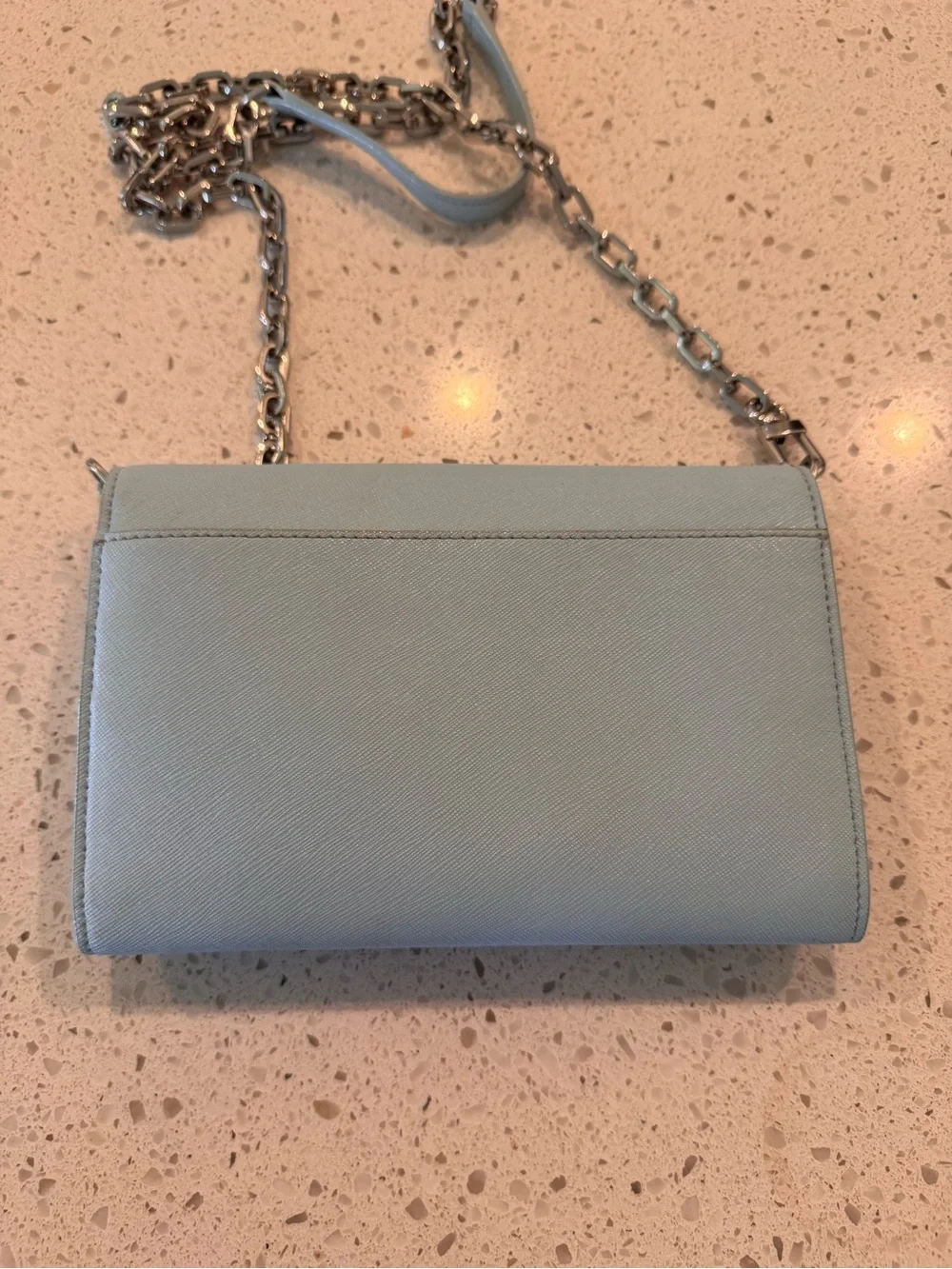Tory Burch Light Blue Robinson Clutch with Chain Strap